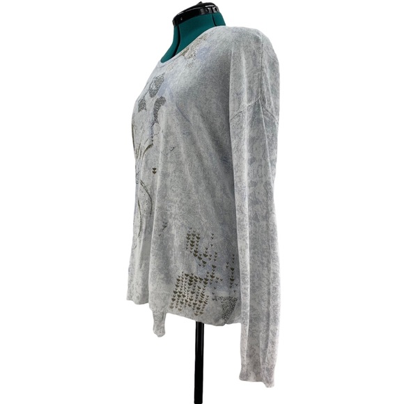sandwich White and Grey Lightweight Patterned Long Sleeve Sweater, XL - Picture 5 of 16